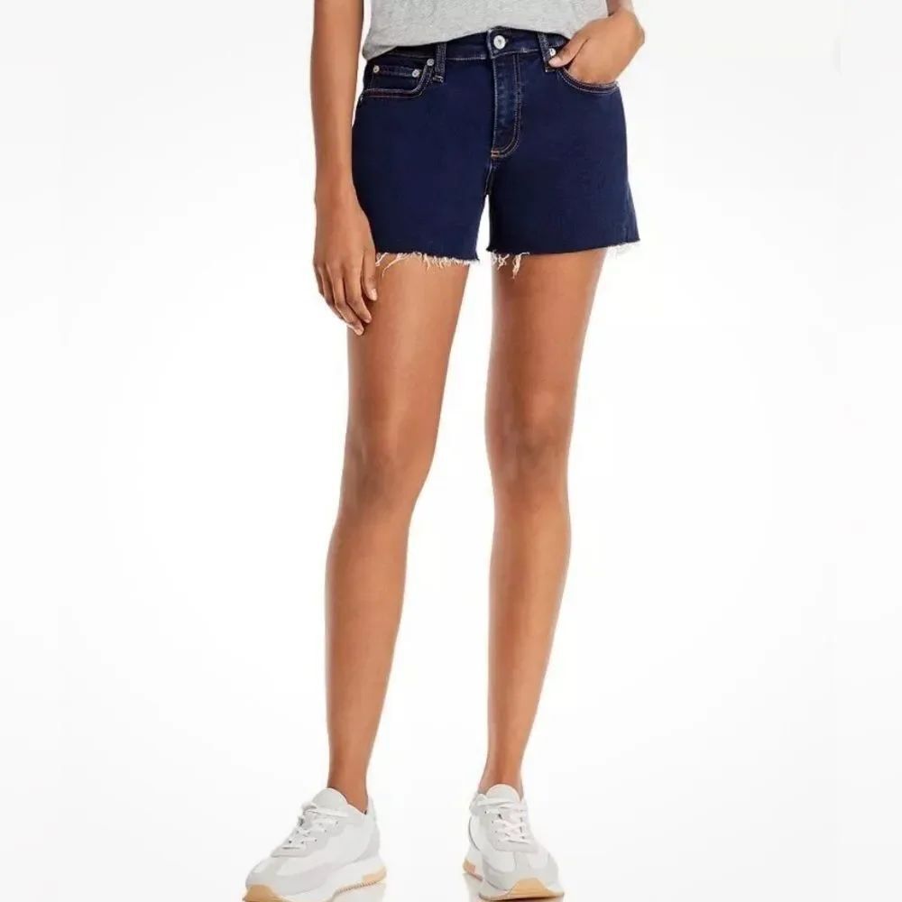 NWT Rag and Bone Raw Hem Blue Loopback Denim Low Rise Women's Shorts Sz 24